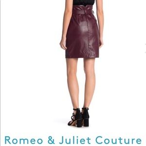 Burgundy Belted Zip Faux Leather Skirt.